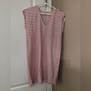 Madewell Red and White Striped Midi Dress